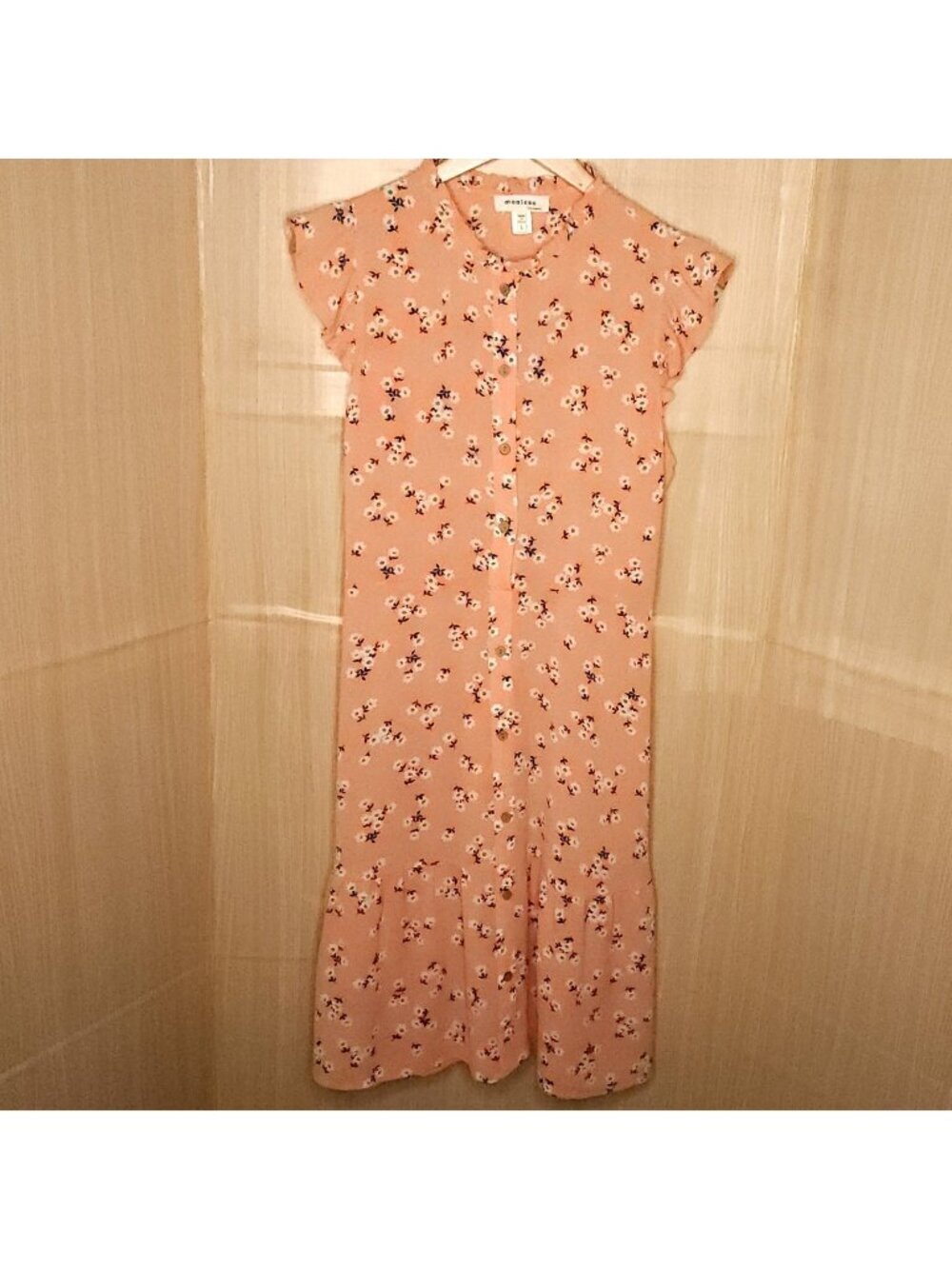 Monteau Girls Orange Floral Short Sleeve Midi Dress Large